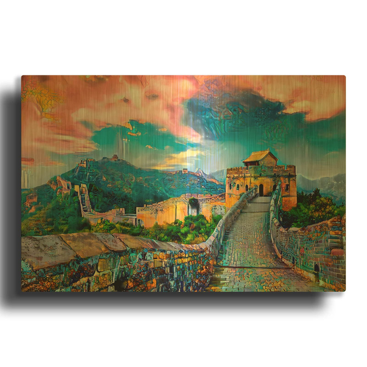 'Great Wall Of China Pink Sky' By Pedro Gavidia Gold Metal Wall Art