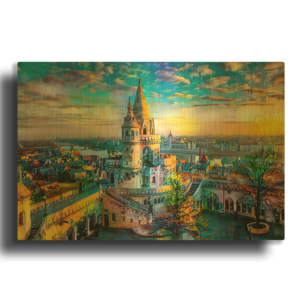 'Hungary Budapest Fishermans Bastion' By Pedro Gavidia Gold Metal Wall Art