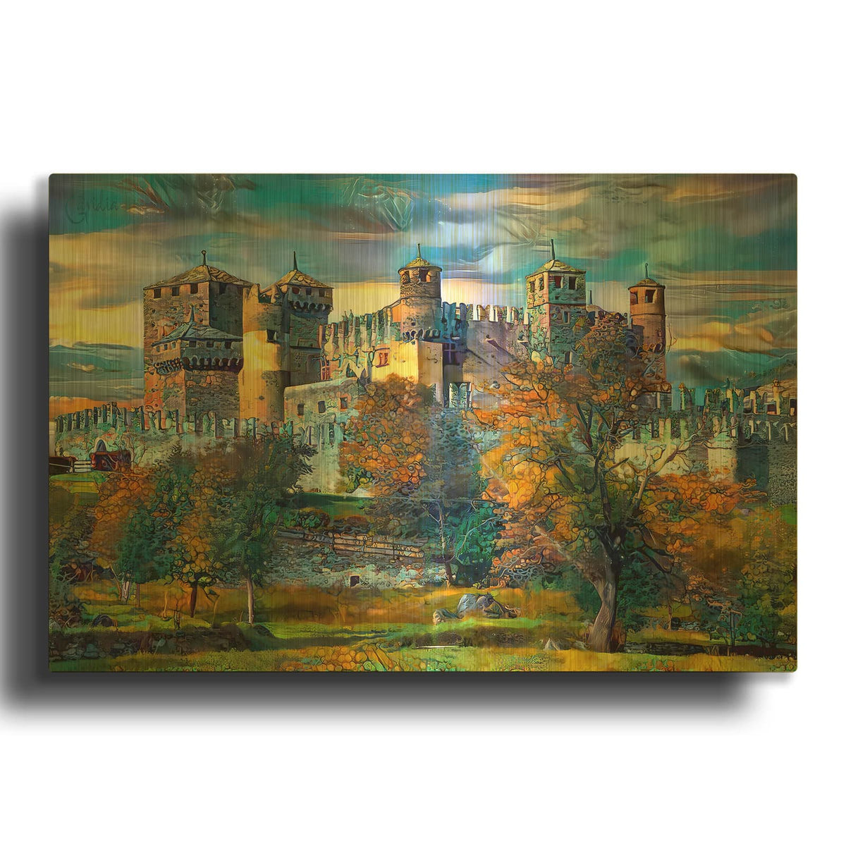 'Italy Aosta Valley Fenis Castle' By Pedro Gavidia Gold Metal Wall Art
