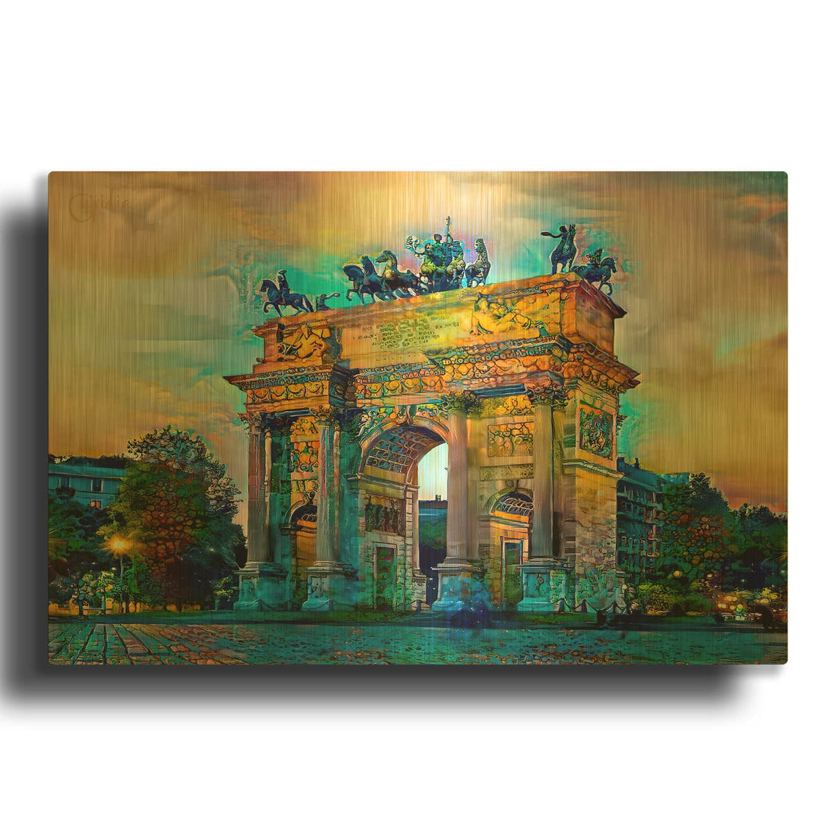 'Italy Milan Arch Of Peace Porta Sempione' By Pedro Gavidia Gold Metal Wall Art