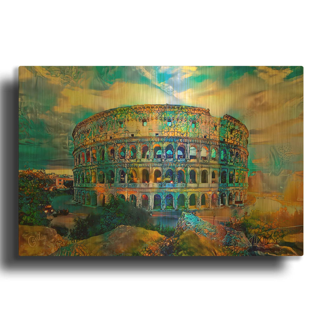 'Italy Rome Colosseum Millenarian' By Pedro Gavidia Gold Metal Wall Art