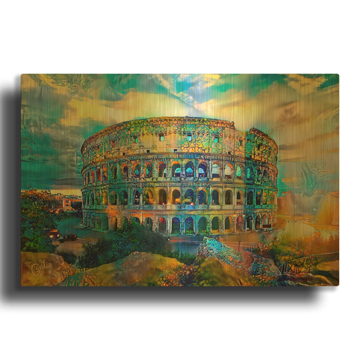 'Italy Rome Colosseum Millenarian' By Pedro Gavidia Gold Metal Wall Art