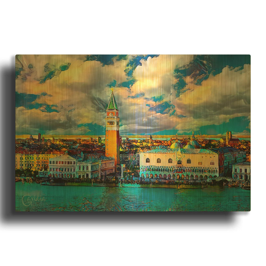 'Italy Venice Doges Palace And Bell Tower' By Pedro Gavidia Gold Metal Wall Art