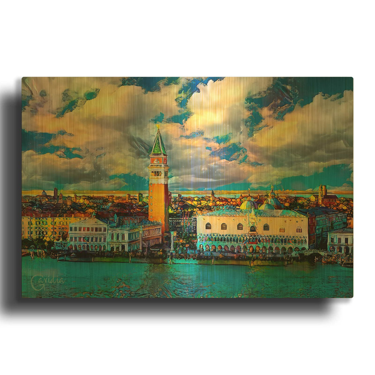 'Italy Venice Doges Palace And Bell Tower' By Pedro Gavidia Gold Metal Wall Art