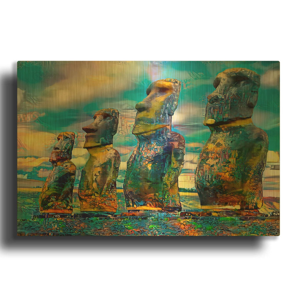 'Polynesia Moai Easter Island' By Pedro Gavidia Gold Metal Wall Art