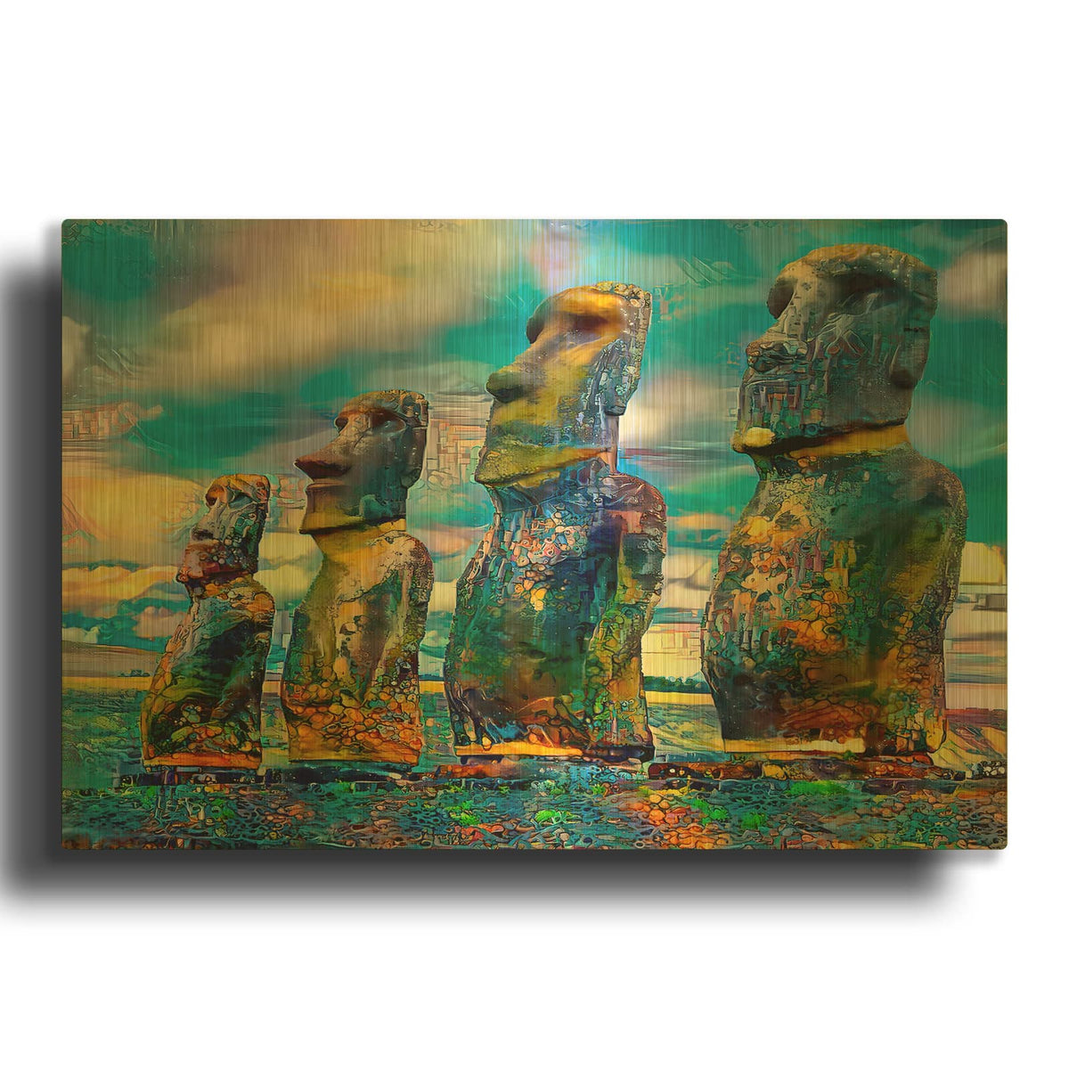 'Polynesia Moai Easter Island' By Pedro Gavidia Gold Metal Wall Art
