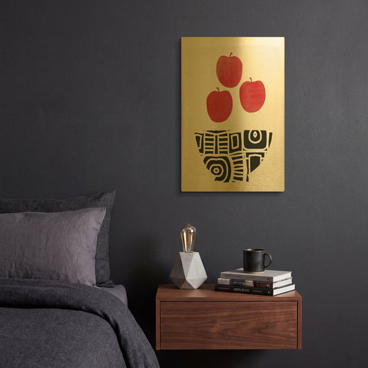 'Bowl of Apples' By Linda Woods Gold Metal Wall Art