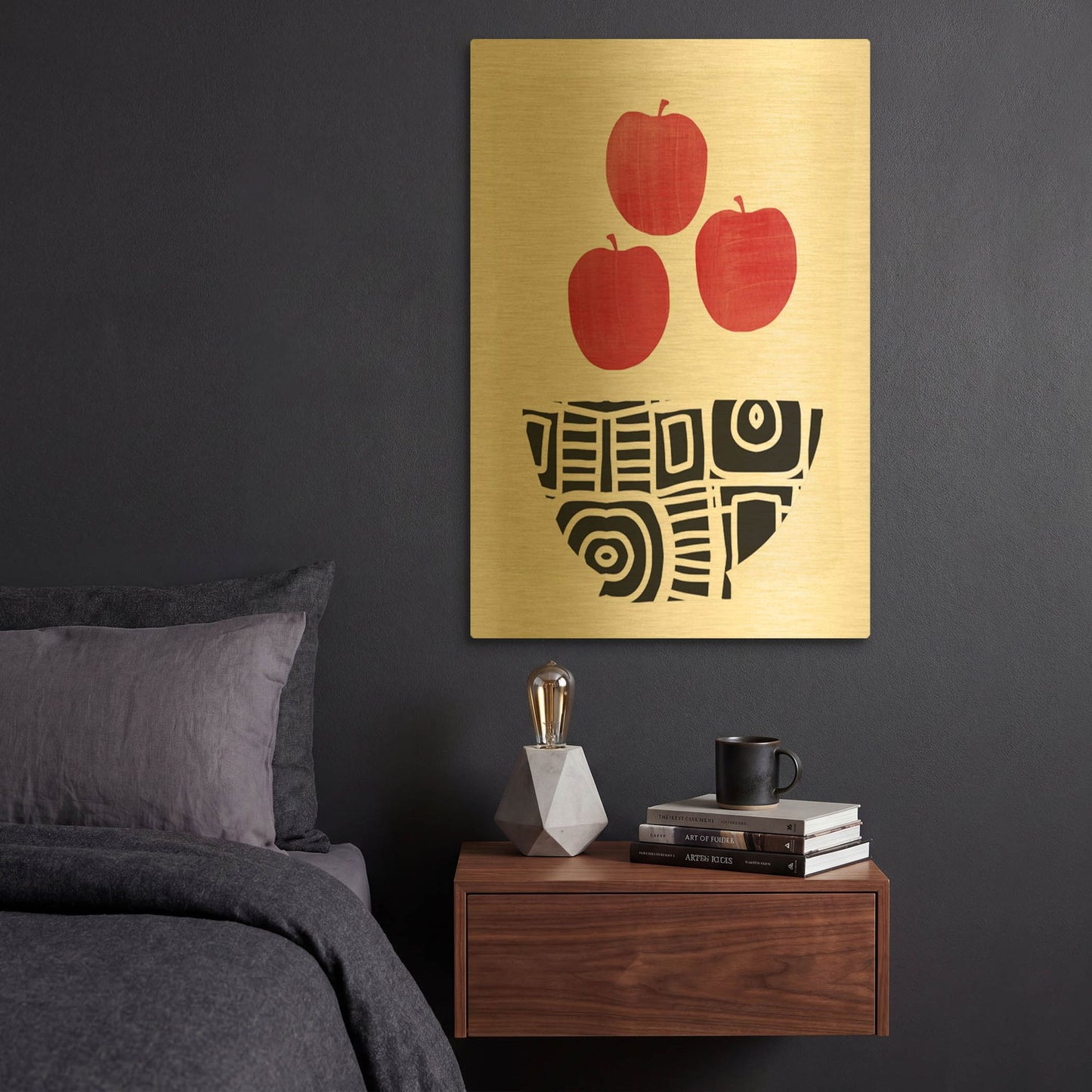 'Bowl of Apples' By Linda Woods Gold Metal Wall Art