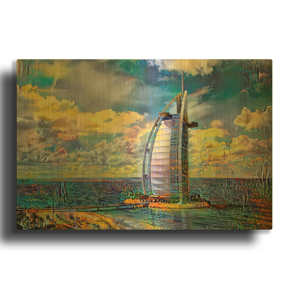 'United Arab Emirates Dubai Burj Al Arab' By Pedro Gavidia Gold Metal Wall Art