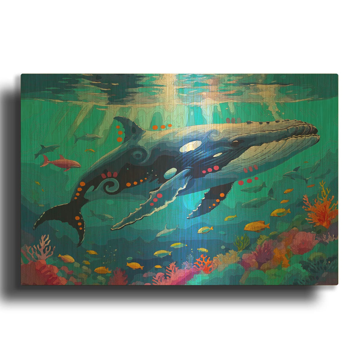 'Happy Humpback' By Dean Russo Gold Metal Wall Art