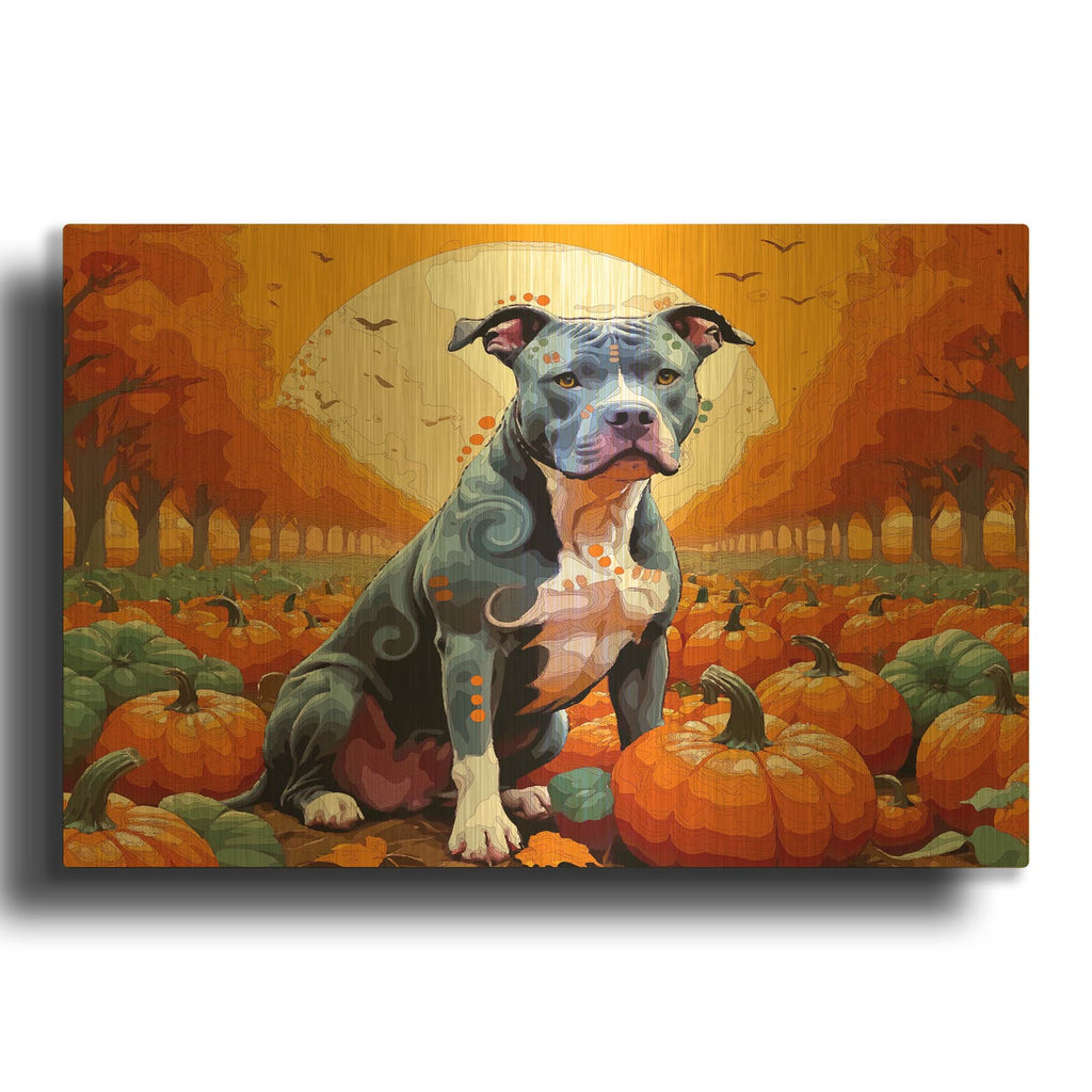 'Pumpkin Patch Pittie' By Dean Russo Gold Metal Wall Art