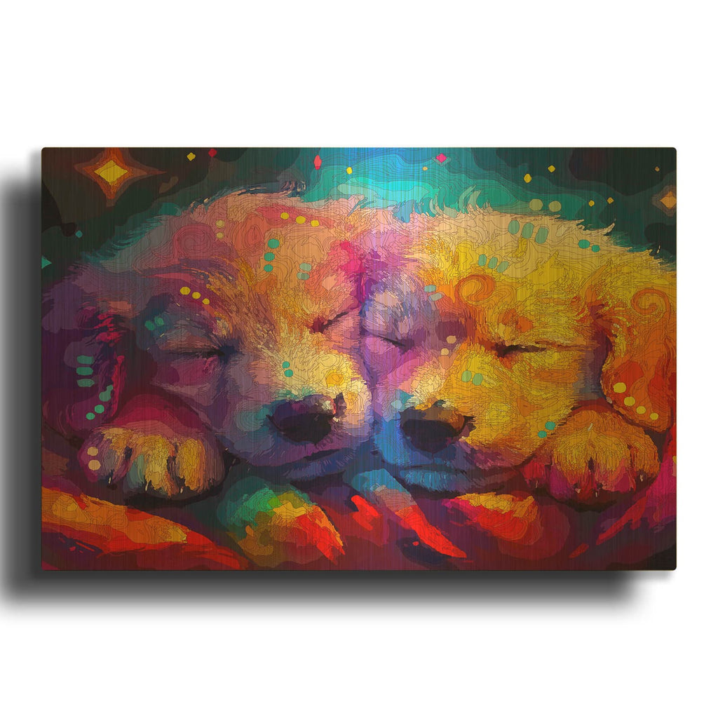 'Sleepytime Goldens' By Dean Russo Gold Metal Wall Art