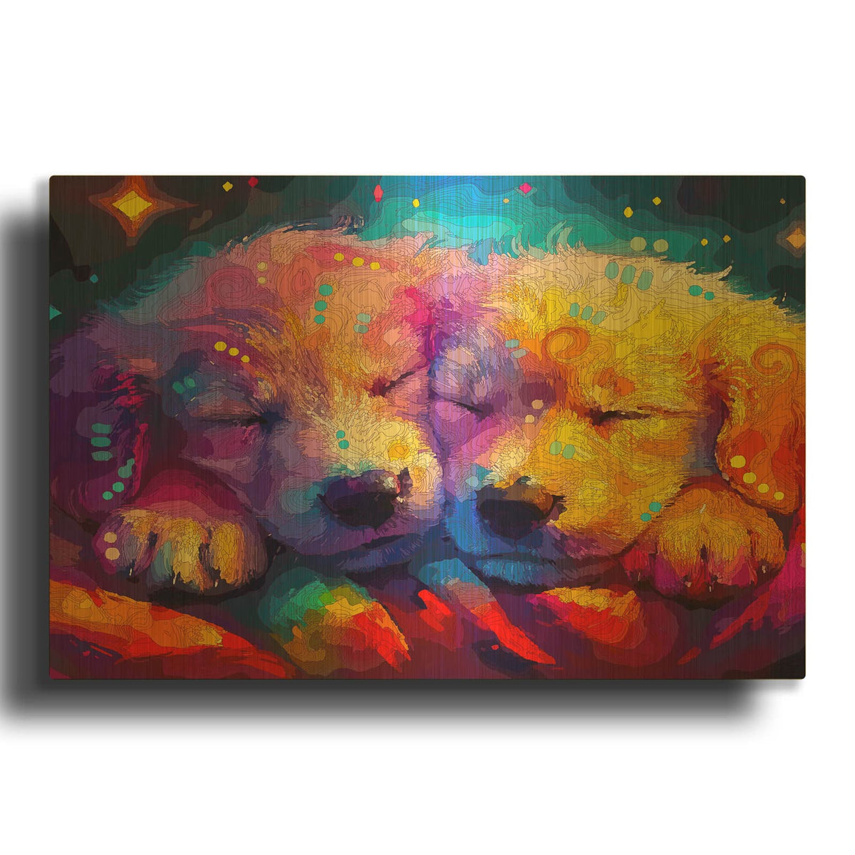 'Sleepytime Goldens' By Dean Russo Gold Metal Wall Art