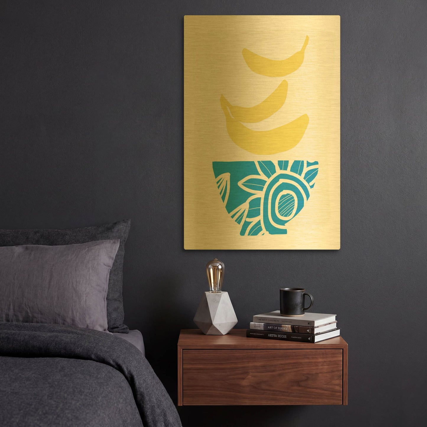 'Bowl of Bananas' By Linda Woods Gold Metal Wall Art