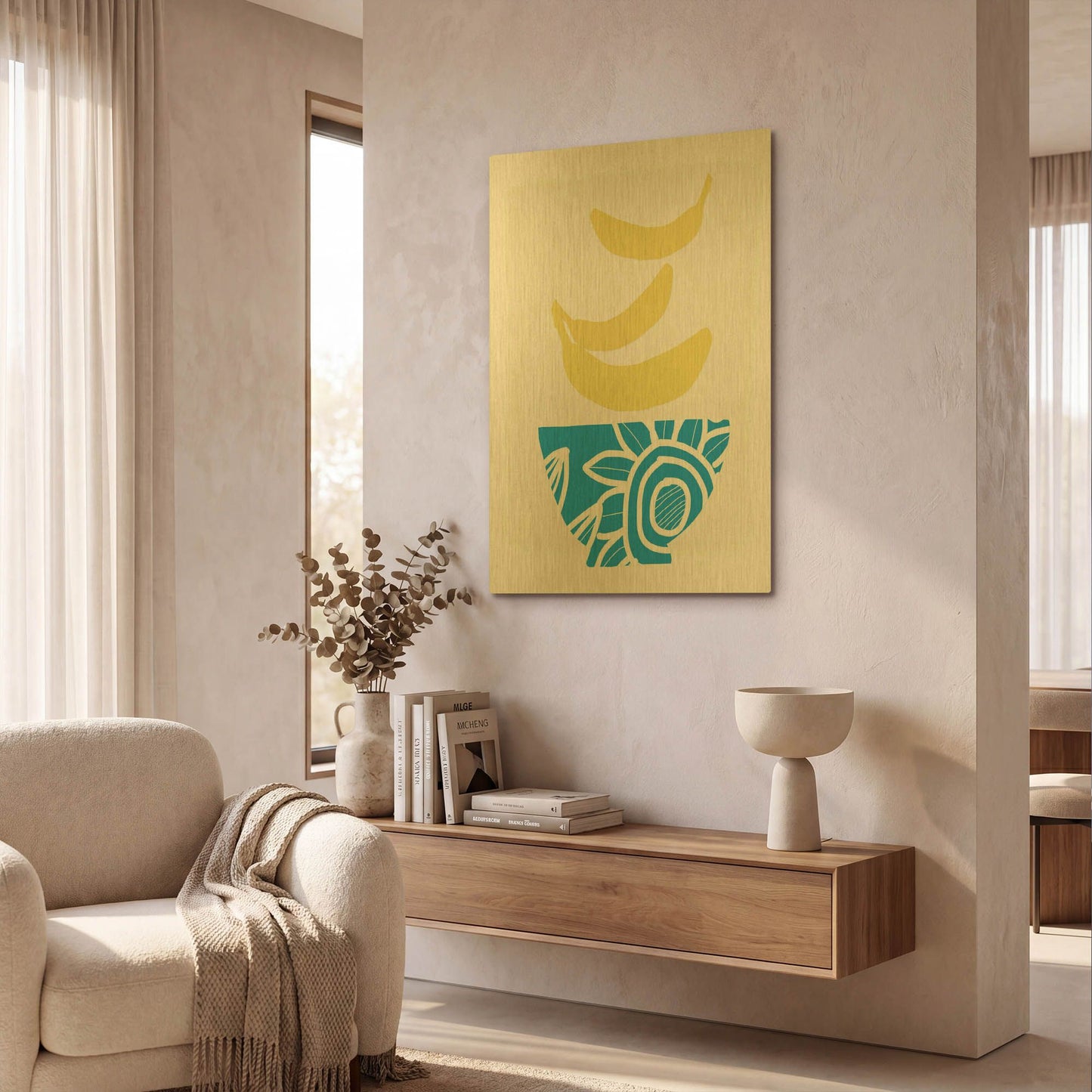 'Bowl of Bananas' By Linda Woods Gold Metal Wall Art