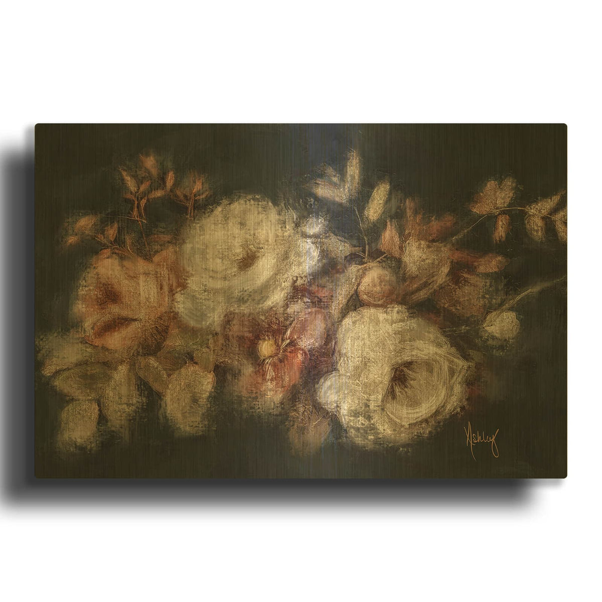 'Moody Floral Swag' By Ashley Bradley Gold Metal Wall Art