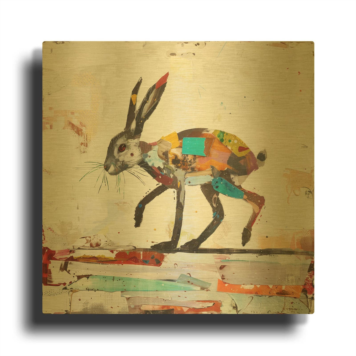 'Bunny Collage' By Svetlana Aleynikova Gold Metal Wall Art