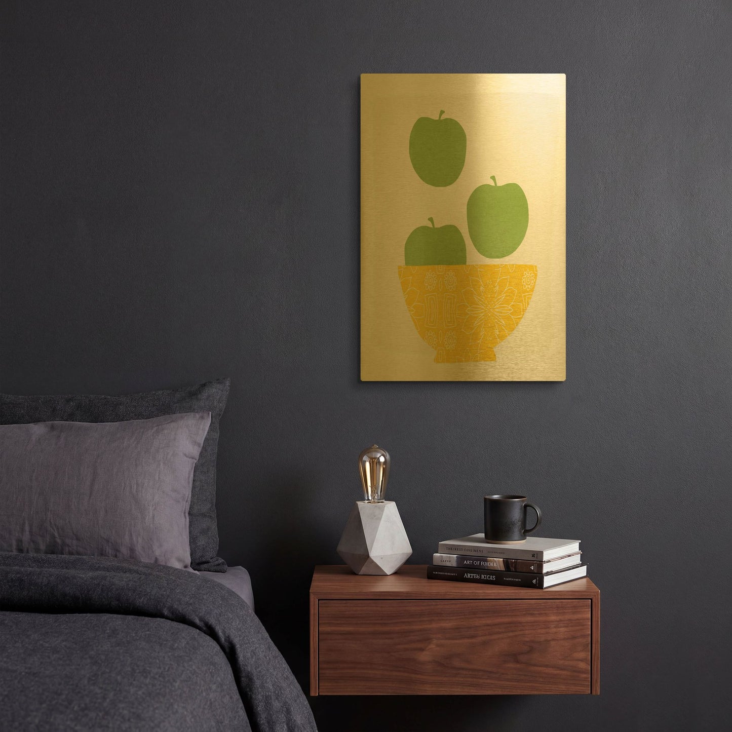 'Bowl of Green Apples' By Linda Woods Gold Metal Wall Art