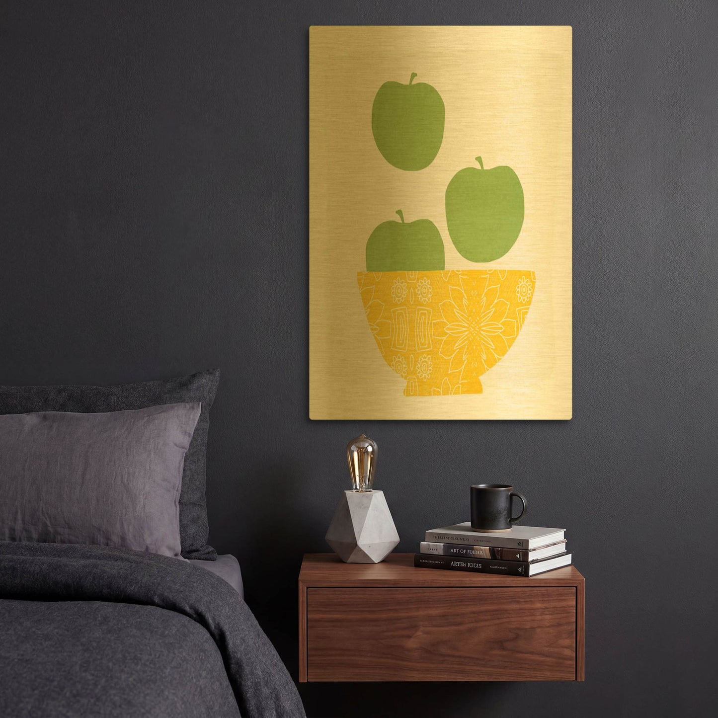 'Bowl of Green Apples' By Linda Woods Gold Metal Wall Art