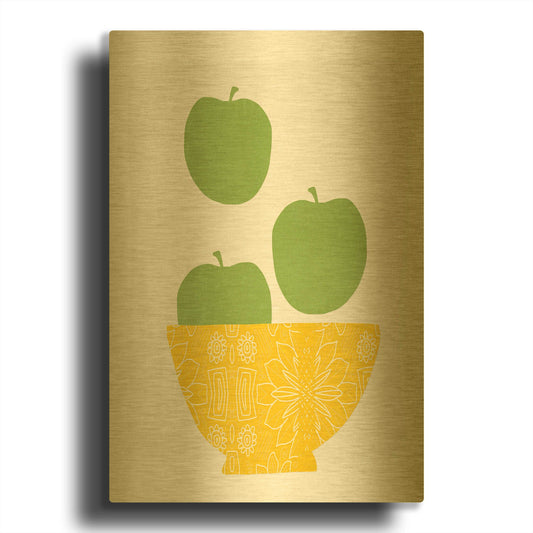 'Bowl of Green Apples' By Linda Woods Gold Metal Wall Art