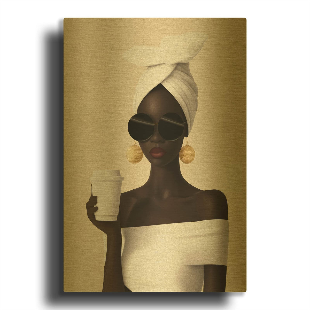 'Coffee Break' By Svetlana Aleynikova Gold Metal Wall Art