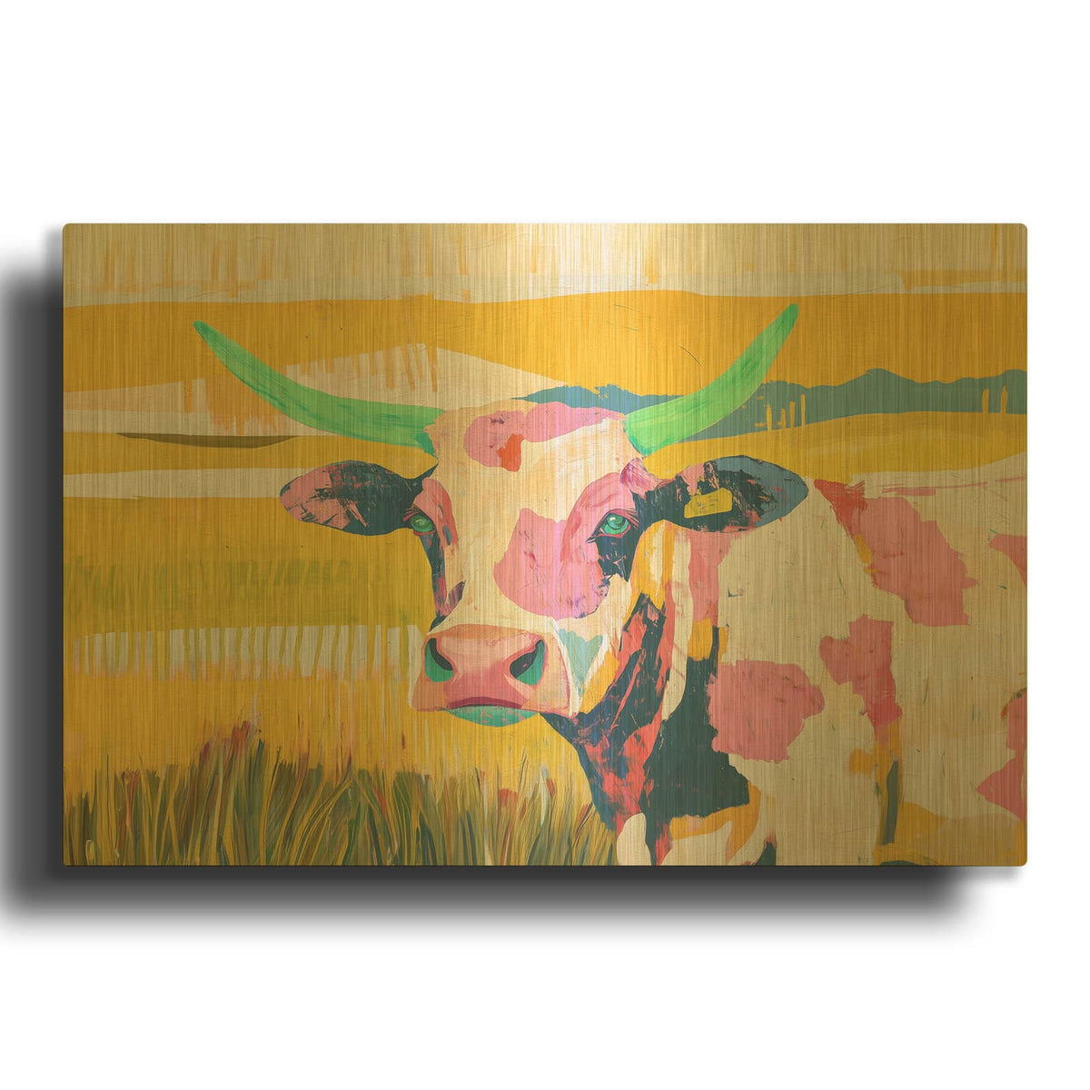 'Cow In The Corral' By Svetlana Aleynikova Gold Metal Wall Art