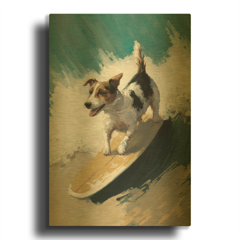 'Dog On A Wave' By Svetlana Aleynikova Gold Metal Wall Art