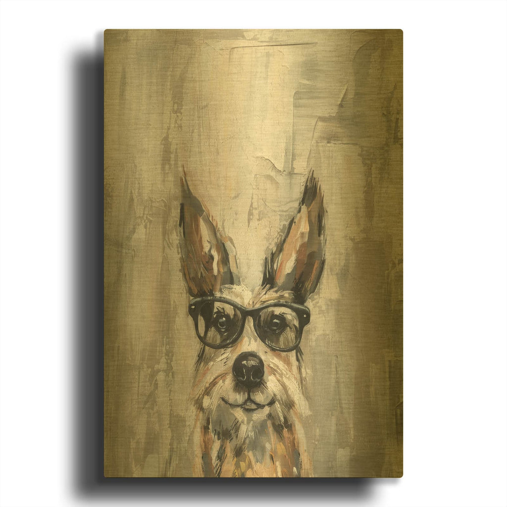 'Dog With Glasses' By Svetlana Aleynikova Gold Metal Wall Art