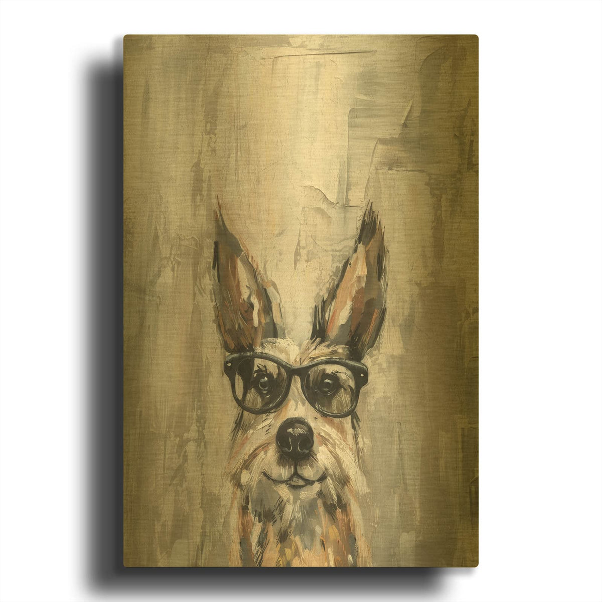'Dog With Glasses' By Svetlana Aleynikova Gold Metal Wall Art