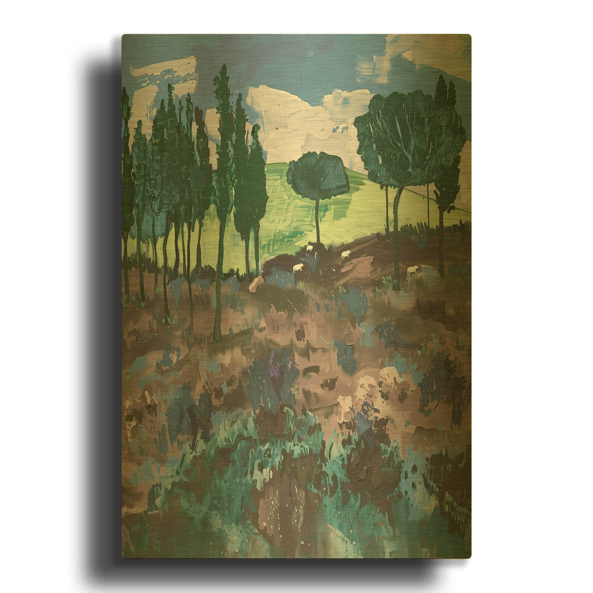 'Fields And Poplars' By Svetlana Aleynikova Gold Metal Wall Art