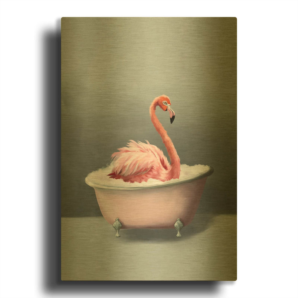 'Flamingo In The Bath' By Svetlana Aleynikova Gold Metal Wall Art