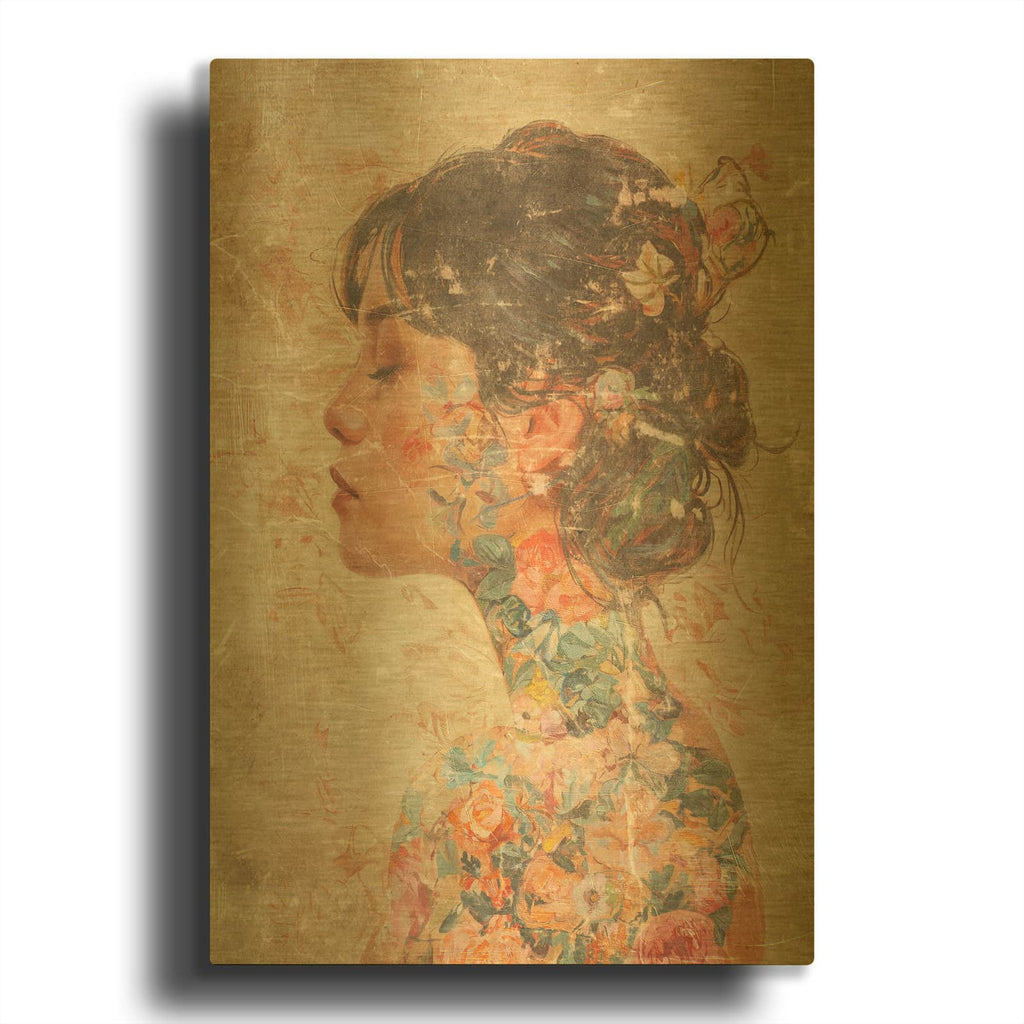 'Floral Geisha' By Svetlana Aleynikova Gold Metal Wall Art