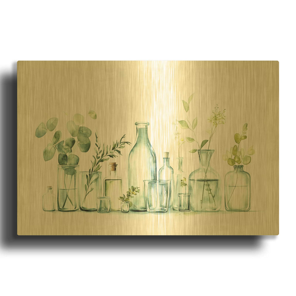 'Glass Bottled Greens' By Svetlana Aleynikova Gold Metal Wall Art