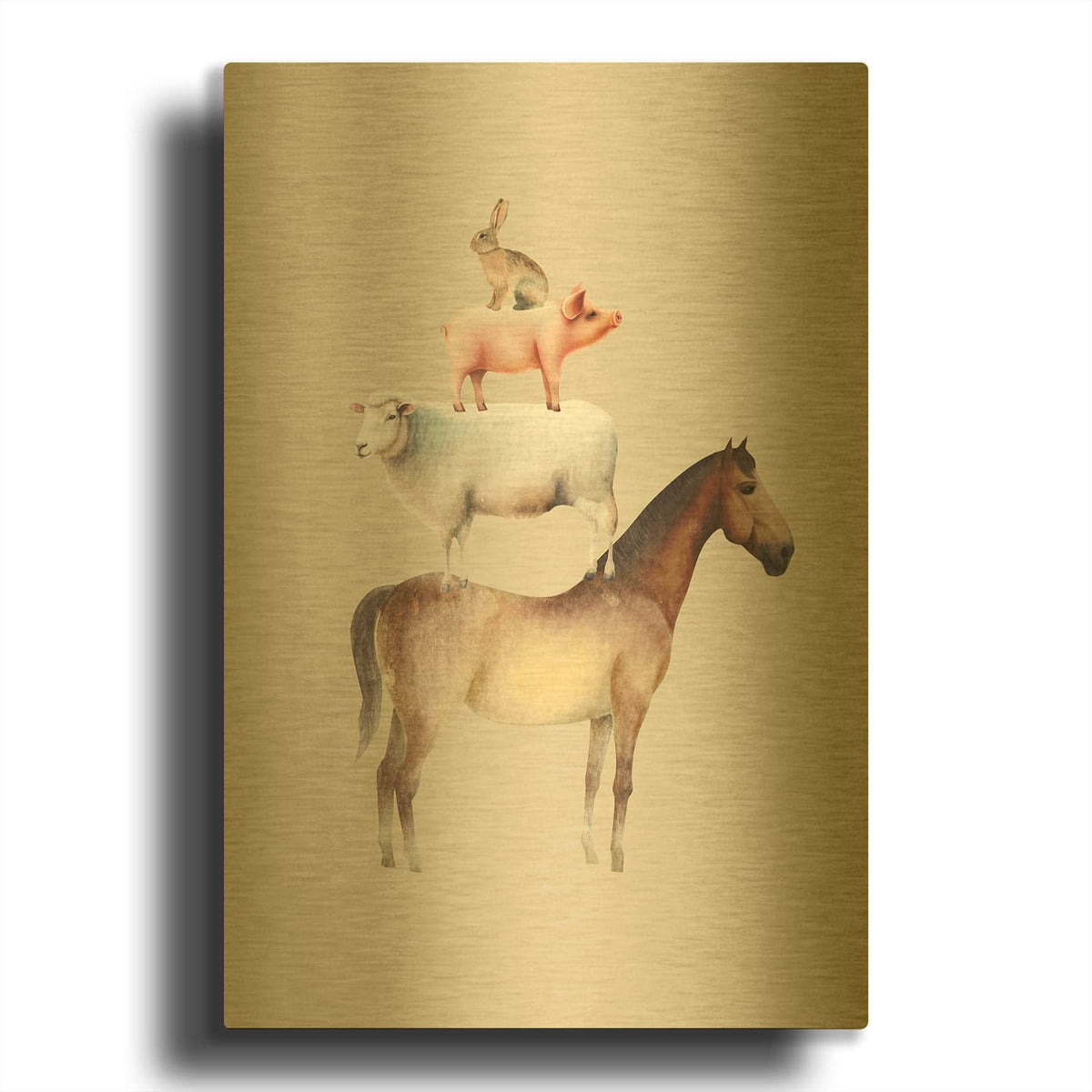 'Horse, Sheep, Pig And Hare' By Svetlana Aleynikova Gold Metal Wall Art