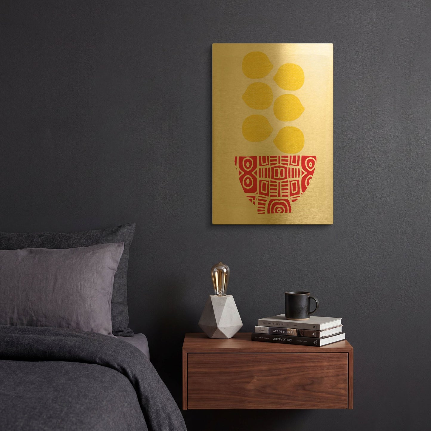 'Bowl of Lemons' By Linda Woods Gold Metal Wall Art
