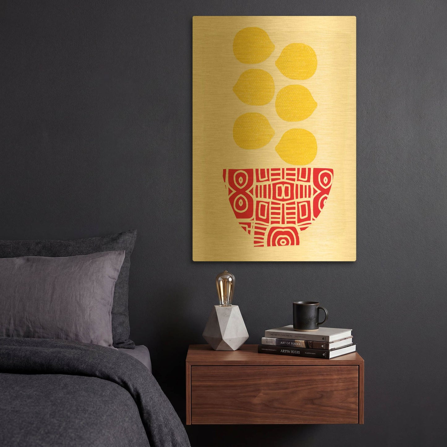 'Bowl of Lemons' By Linda Woods Gold Metal Wall Art