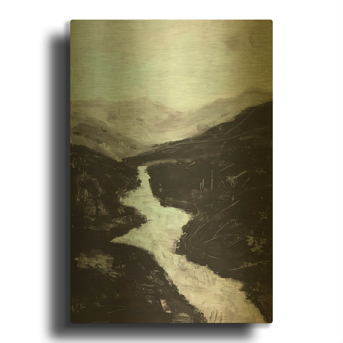 'Mountain River Harmony' By Svetlana Aleynikova Gold Metal Wall Art