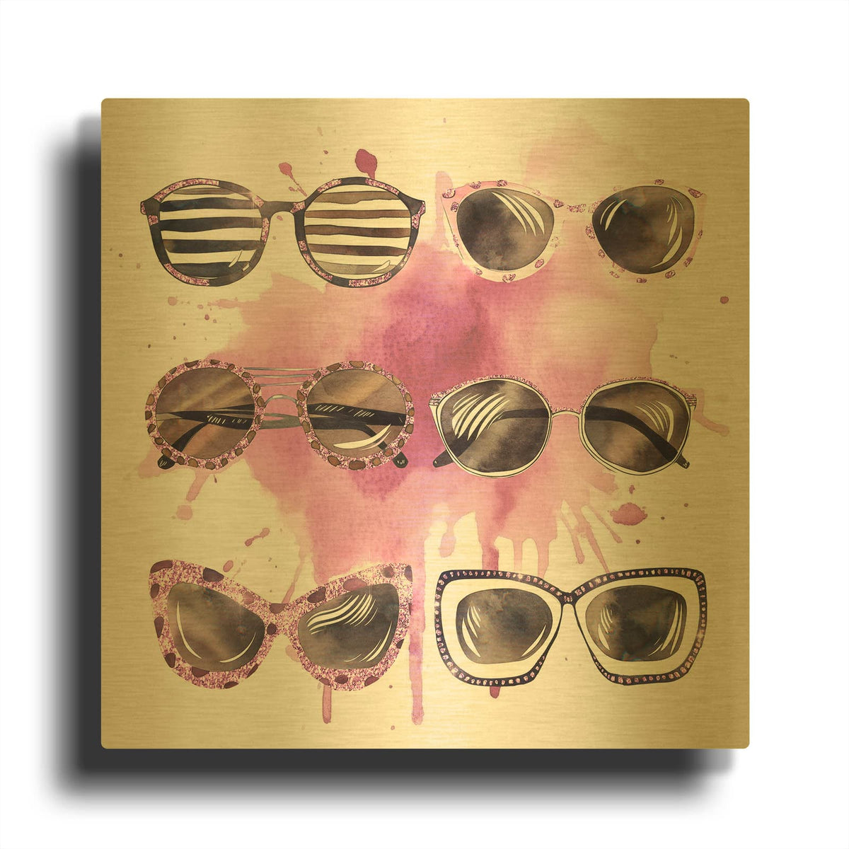 'Pink Sunglasses' By Svetlana Aleynikova Gold Metal Wall Art