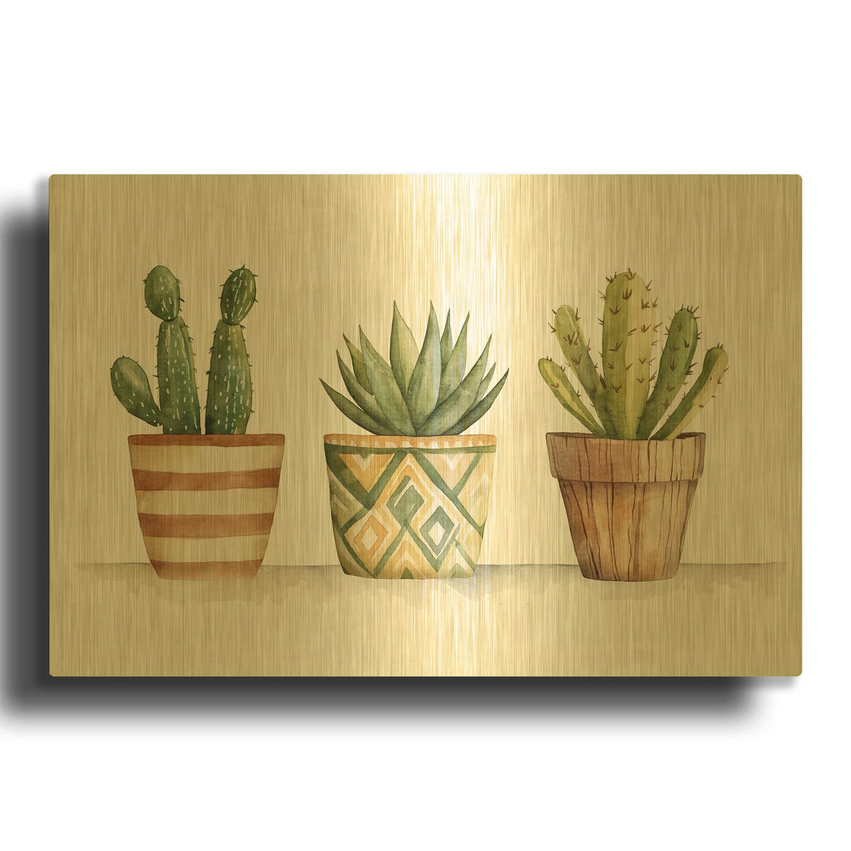 'Potted Cacti' By Svetlana Aleynikova Gold Metal Wall Art
