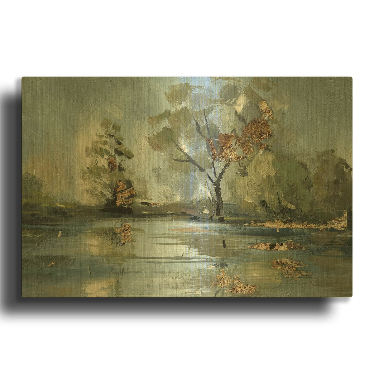 'River Landscape' By Svetlana Aleynikova Gold Metal Wall Art