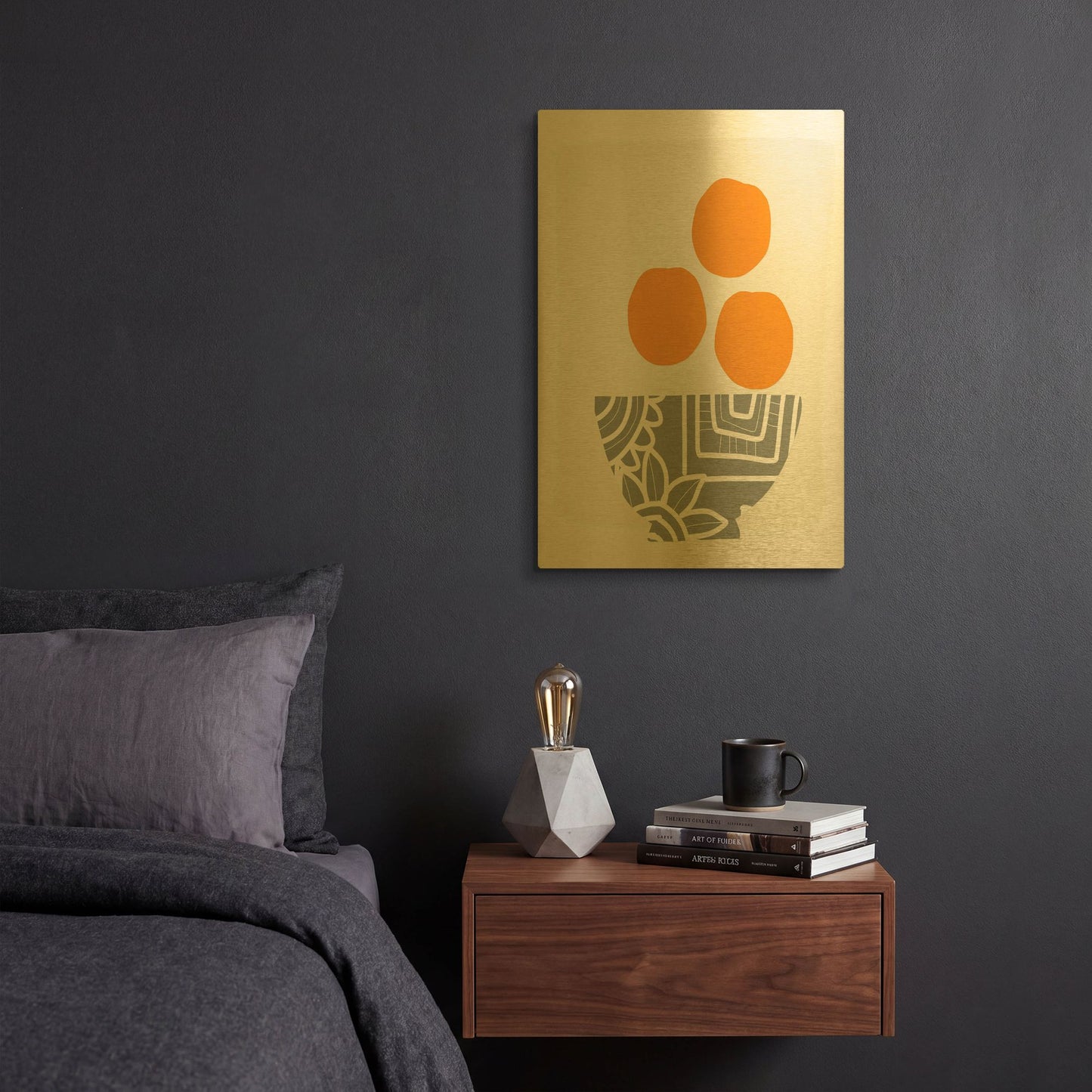 'Bowl of Oranges' By Linda Woods Gold Metal Wall Art