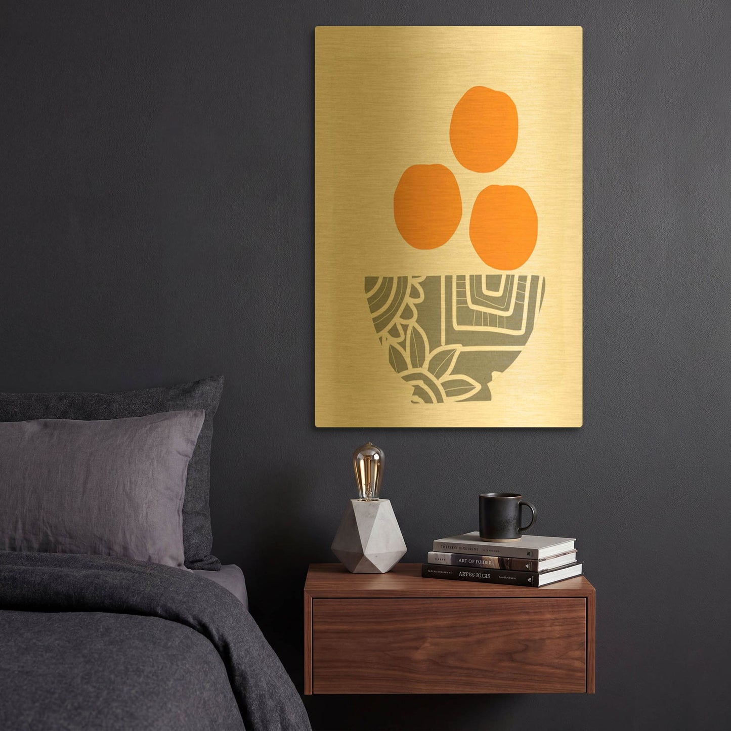 'Bowl of Oranges' By Linda Woods Gold Metal Wall Art
