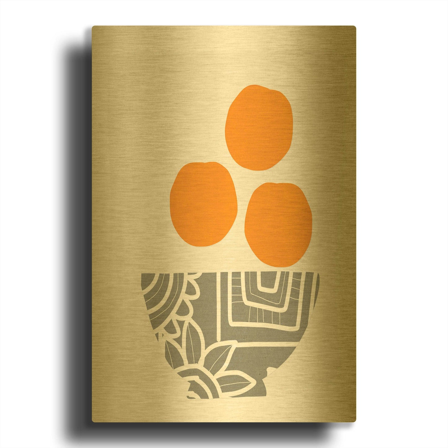'Bowl of Oranges' By Linda Woods Gold Metal Wall Art