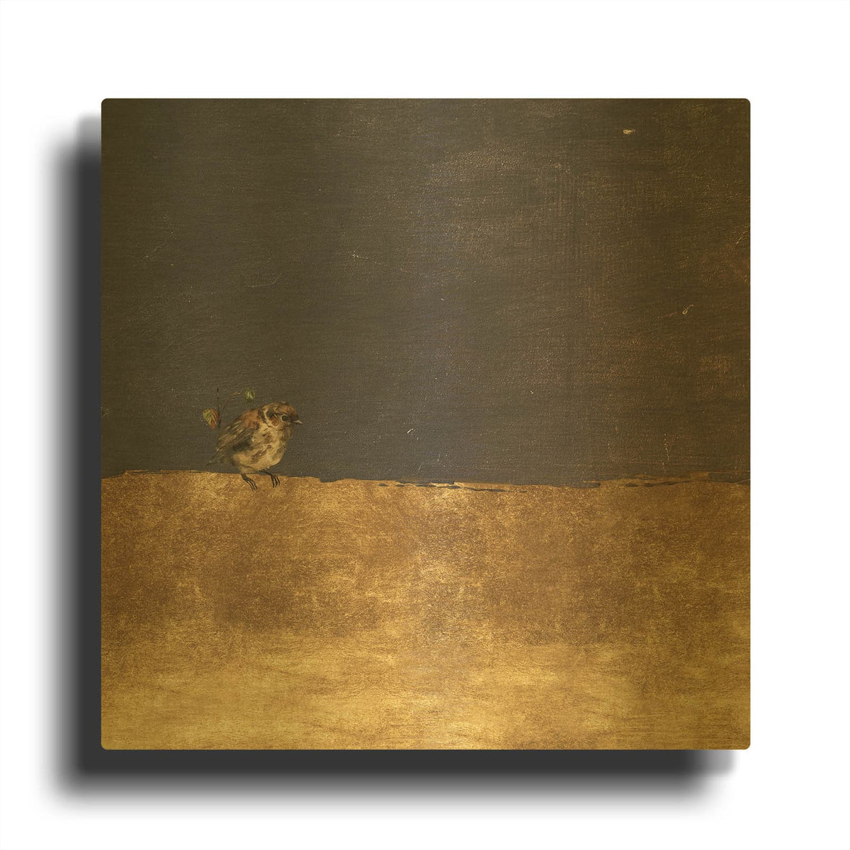'Sparrow In Abstraction' By Svetlana Aleynikova Gold Metal Wall Art