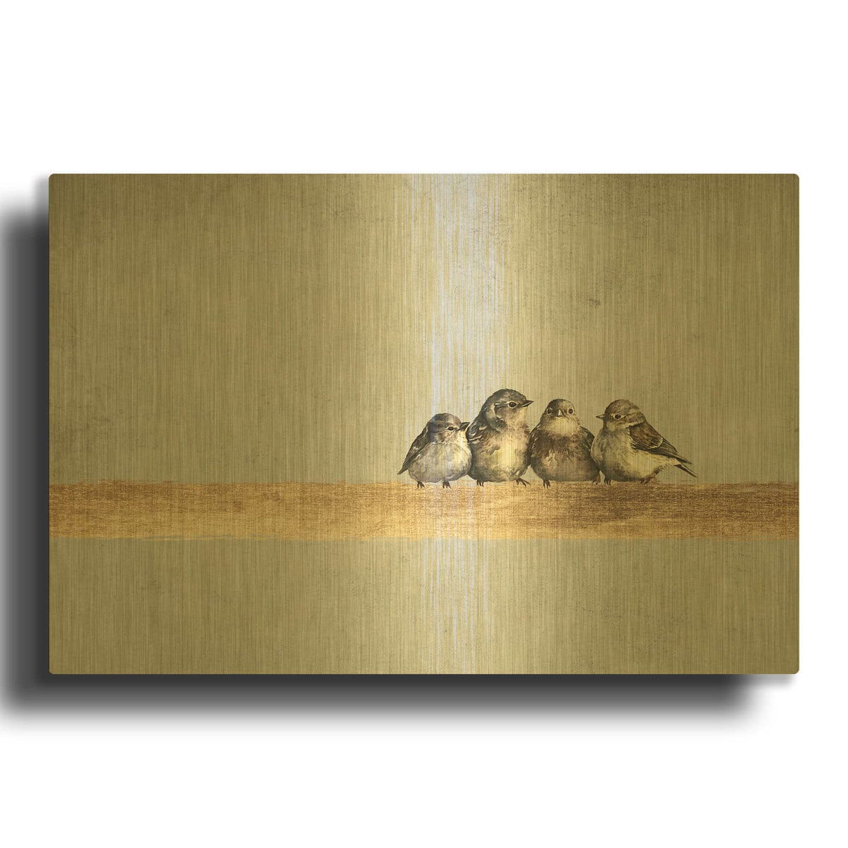 'Sparrows On A Golden Twig' By Svetlana Aleynikova Gold Metal Wall Art