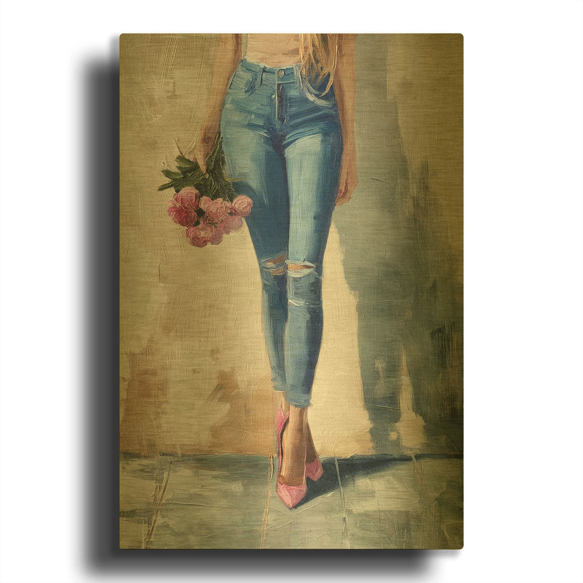 'Standing With Roses' By Svetlana Aleynikova Gold Metal Wall Art