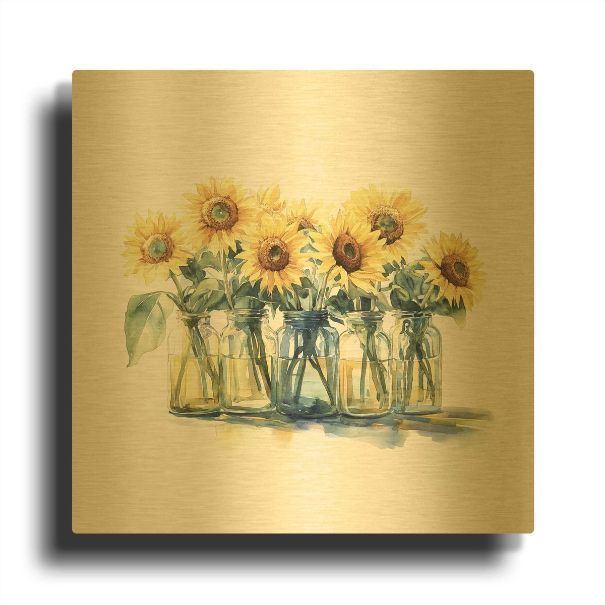 'Sunflowers In A Jar' By Svetlana Aleynikova Gold Metal Wall Art