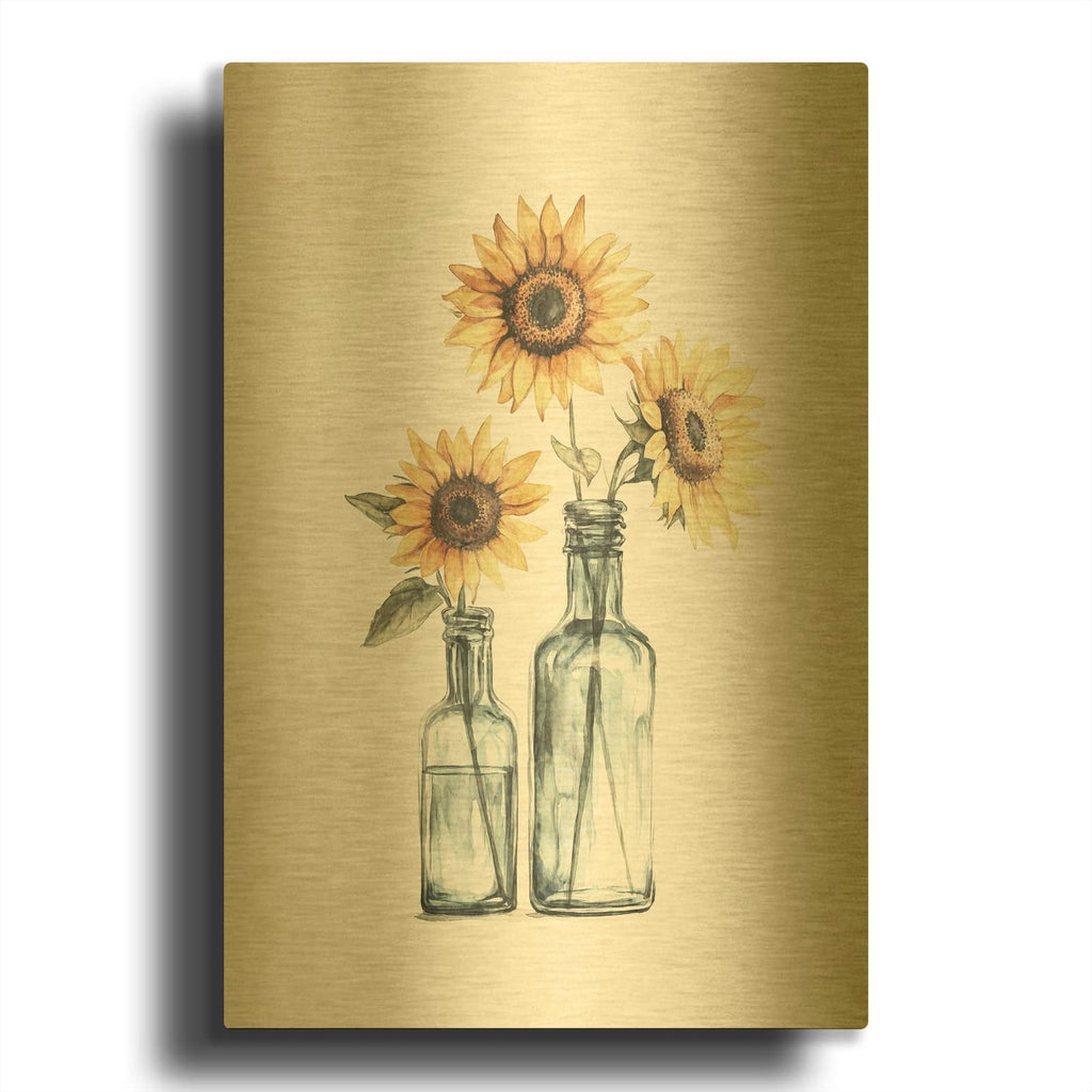 'Sunflowers In Bottles' By Svetlana Aleynikova Gold Metal Wall Art