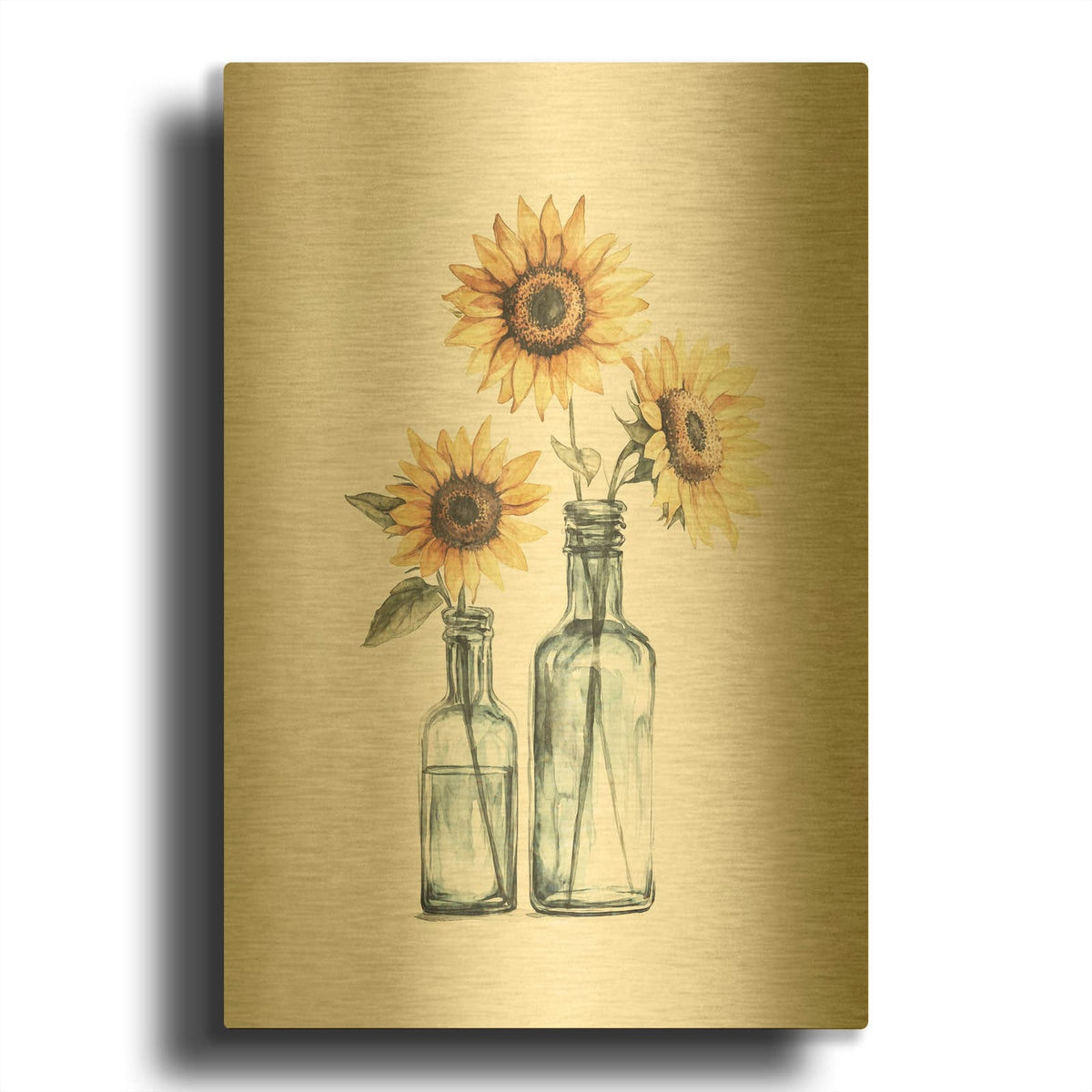 'Sunflowers In Bottles' By Svetlana Aleynikova Gold Metal Wall Art