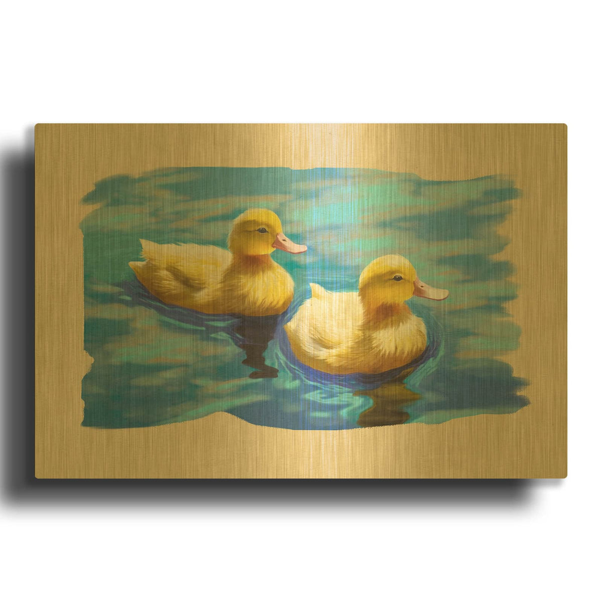 'Swimming Ducks' By Svetlana Aleynikova Gold Metal Wall Art